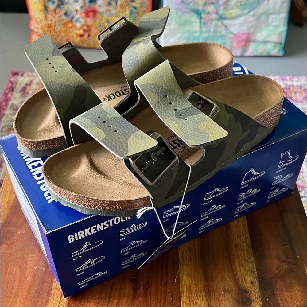 Birkenstock, 38 Narrow, Arizona Green Camouflage, Birko-Flor, NEW